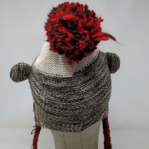 Toffee Apple Boys Sock Monkey Beanie Hat Gray Red 2013 Ear Flaps - Picture 7 of 11